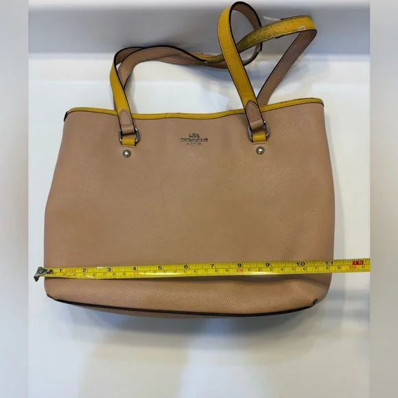 Coach Nude Tote Bag Purse Mustard Yellow Trim Women’s Zipper - Picture 8 of 15